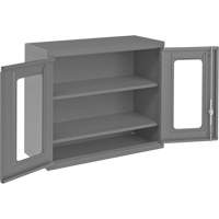 Wall-Mountable Storage Cabinet with Clearview Doors, 26-15/16" H x 29-7/8" W x 13-11/16" D, 2 Shelves, Steel, Grey Waymarc Industries Inc