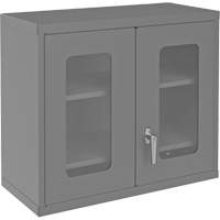Wall-Mountable Storage Cabinet with Clearview Doors, 26-15/16" H x 29-7/8" W x 13-11/16" D, 2 Shelves, Steel, Grey Waymarc Industries Inc