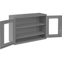 Wall-Mountable Storage Cabinet with Clearview Doors, 26-15/16" H x 35-7/8" W x 13-11/16" D, 2 Shelves, Steel, Grey Waymarc Industries Inc