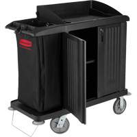 Executive Compact Housekeeping Cart with Doors, 49" x 22" x 50", Plastic, Black JO353 | Waymarc Industries Inc