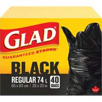 74L Garbage Bags, Regular, 26" W x 33" L, Black, Open Top JP297 | Waymarc Industries Inc
