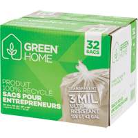 Green Home Garbage Bags, Strong, 33" W x 48" L, 3 mils, Clear, 159 L (42 Gal.) Capacity Waymarc Industries Inc