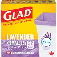 Sacs parfum&eacute;s et de couleur lavande de Glad, Fort, 17" la x 20" lo, Mauve, Capacit&eacute; 15 L (3,96 gal) Waymarc Industries Inc
