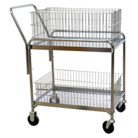Wire Mesh Office Mail Cart, 200 lbs. Capacity, Chrome, 20" D x 33" L x 37-1/2" H, Chrome Plated MO208 | Waymarc Industries Inc