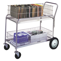 Wire Mesh Office Mail Cart, 250 lbs. Capacity, Chrome, 23-3/4" D x 43" L x 38-1/2" H, Chrome Plated MO210 | Waymarc Industries Inc