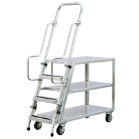 Aluminum Stock Picking Ladder Cart, Aluminum, 22" W x 51-1/2" D, 3 Shelves, 800 lbs. Capacity MO459 | Waymarc Industries Inc