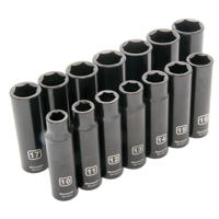 Jeu de douilles m&eacute;triques, 14 Mcx, Chocs, Prise de 1/2", Profond Waymarc Industries Inc