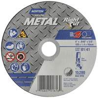 Meule &agrave; tronçonner m&eacute;tallique pour coupe &agrave; angle droit RightCut, 4-1/2" x 0,04", Arbre de 7/8", Type 01/41, Oxyde d'aluminium, 13580 Tr/min Waymarc Industries Inc