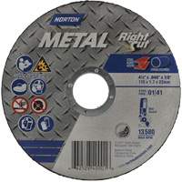 Meule &agrave; tronçonner m&eacute;tallique pour coupe &agrave; angle droit RightCut, 4-1/2" x 0,045", Arbre de 7/8", Type 01/41, Oxyde d'aluminium, 13580 Tr/min Waymarc Industries Inc