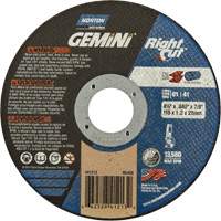 Meule &agrave; tronçonner pour coupe &agrave; angle droit RightCut Gemini, 4-1/2" x 0,045", Arbre de 7/8", Type 01/41, Oxyde d'aluminium, 13580 Tr/min Waymarc Industries Inc