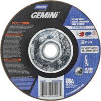 Meule &agrave; tronçonner pour coupe &agrave; angle droit INOX/SS Gemini, 4-1/2" x 3/32", Arbre de 5/8"-11, Type 27/42, Oxyde d'aluminium, 13580 Tr/min Waymarc Industries Inc