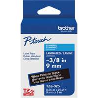 P-touch&reg; Labeling Systems, 9 mm x 314.96" or 8 m, White on Black Waymarc Industries Inc