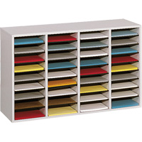 Adjustable Compartment Literature Organizer, Stationary, 36 Slots, Wood, 39-1/4" W x 11-3/4" D x 24" H Waymarc Industries Inc