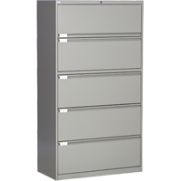 Lateral Filing Cabinet, Steel, 5 Drawers, 36" W x 18" D x 65-1/2" H, Grey OP224 | Waymarc Industries Inc