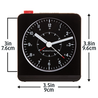 Desk Alarm Clock, Analog, Battery Operated, 3.5" W x 1.5" D x 3.75" H, Black Waymarc Industries Inc