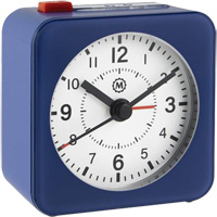 Mini Non-Ticking Alarm Clock, Analog, Battery Operated, 2.3" Dia., Blue OQ834 | Waymarc Industries Inc