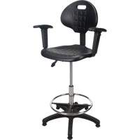 Heavy-Duty Ergonomic Stool with Adjustable Arm Rests, Stationary, Adjustable, 39" - 48", Polyurethane Seat, Black Waymarc Industries Inc