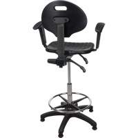 Heavy-Duty Ergonomic Stool with Adjustable Arm Rests, Stationary, Adjustable, 39" - 48", Polyurethane Seat, Black Waymarc Industries Inc