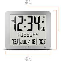 Slim Self-Setting Full Calendar Wall Clock, Digital, Battery Operated, Silver OR494 | Waymarc Industries Inc