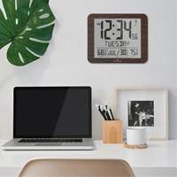 Slim Self-Setting Full Calendar Wall Clock, Digital, Battery Operated, Black OR496 | Waymarc Industries Inc