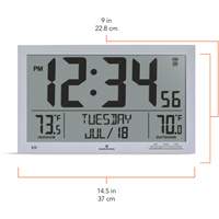 Self-Setting Full Calendar Clock with Extra Large Digits, Digital, Battery Operated, Silver OR499 | Waymarc Industries Inc