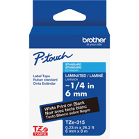 TZe-315 Laminated Tape for TZe-Compatible P-Touch Label Makers, White on Black, 0.23" Width Waymarc Industries Inc