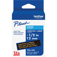 TZe-334 Laminated Tape for TZe-Compatible P-Touch Label Makers, Gold on Black, 0.47" Width Waymarc Industries Inc