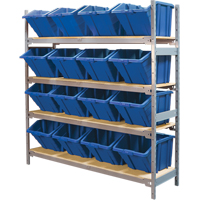 Wide Span Shelving with Jumbo Plastic Bins, Steel, Boltless, 800 lbs. Capacity, 66" W x 72" H x 18" D Waymarc Industries Inc