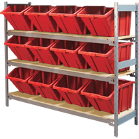 Wide Span Shelving with Jumbo Plastic Bins, Steel, Boltless, 800 lbs. Capacity, 66" W x 60" H x 18" D Waymarc Industries Inc