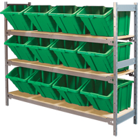 Wide Span Shelving with Jumbo Plastic Bins, Steel, Boltless, 800 lbs. Capacity, 66" W x 60" H x 18" D Waymarc Industries Inc