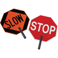 Double-Sided "Stop/Slow" Traffic Control Sign, 18" x 18", Plastic, English with Pictogram SEI475 | Waymarc Industries Inc