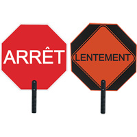 Double-Sided "Arrêt/Lentement" Traffic Control Sign, 18" x 18", Aluminum, French with Pictogram SFU870 | Waymarc Industries Inc