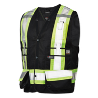 Veste de s&eacute;curit&eacute; pour arpenteur, Noir, Grand, Polyester Waymarc Industries Inc