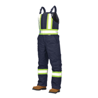 Duck Lined Safety Overalls, Cotton, Large, Navy Blue Waymarc Industries Inc