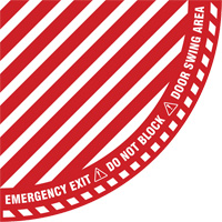 Signalisation au sol ?Emergency Exit? (sortie de secours) pour porte battante en quart de cercle, Adh&eacute;sif, Anglais avec pictogramme Waymarc Industries Inc