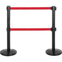 Dual Belt Crowd Control Barrier, Steel, 35" H, Red Tape, 7' Tape Length SHA661 | Waymarc Industries Inc