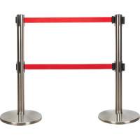 Dual Belt Crowd Control Barrier, Steel, 35" H, Red Tape, 7' Tape Length SHA665 | Waymarc Industries Inc