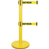 Dual Belt Crowd Control Barrier, Steel, 35" H, Yellow Tape, 7' Tape Length SHA667 | Waymarc Industries Inc
