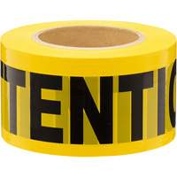 Barricade Warning Tape, Bilingual, 3" W x 1000' L, 1.5 mils, Black on Yellow SHE799 | Waymarc Industries Inc