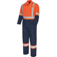 2-Tone Safety Coveralls with Zipper Closure, 36, High Visibility Orange/Navy Blue, CSA Z96 Class 3 - Level 2 SHH875 | Waymarc Industries Inc