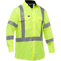 Bisley&reg; X-Back Long Sleeve Work Shirt with X-Airflow, Poly-Cotton, Small, High Visibility Lime-Yellow Waymarc Industries Inc
