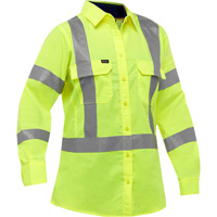 Bisley&reg; X-Back Women's Long Sleeve Work Shirt with X-Airflow, Poly-Cotton, Small, High Visibility Lime-Yellow Waymarc Industries Inc