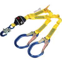 Twin-Leg Stretch Web Shock-Absorbing Lanyard, 4', Rebar Hook Center, Snap Hook Leg Ends Waymarc Industries Inc
