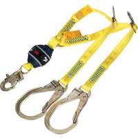 Twin-Leg Tie-Back Web Shock-Absorbing Lanyard, 4', Rebar Hook Center, Snap Hook Leg Ends, Polyester Waymarc Industries Inc