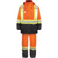 Ensemble de pluie haute visibilit&eacute; en tissu 150 deniers, Polyester, Petit, Orange haute visibilit&eacute; Waymarc Industries Inc