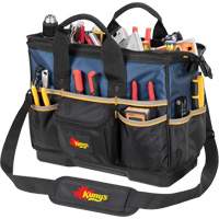 Molded Base Big-Mouth Tote Tool Bag, Ballistic Polyester, 23 Pockets, Black/Blue Waymarc Industries Inc