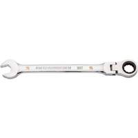 90-Tooth Flex Head Ratcheting Combination Wrench, 12 Point, 15 mm, Chrome Finish UAV544 | Waymarc Industries Inc