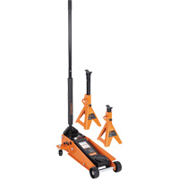 Service Jack with 4-Ton Vehicle Stands, 3.5 Ton(s) Capacity, 5-1/8" Lowered, 21" Raised, Manual Hydraulic UAV872 | Waymarc Industries Inc