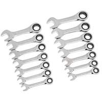 72-Tooth 12 Point Stubby Wrench Set, Ratcheting Combination, 14 Pieces, Imperial and Metric Waymarc Industries Inc