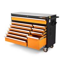 Rolling Tool Cabinet with Stainless Steel Worktop, 11 Drawers, 52" W x 18" D x 36" H, Black/Orange Waymarc Industries Inc